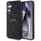 Guess Leather 4G Colored Ring Classic Logo MagSafe Samsung Galaxy S25 dėklas juodas -- Samsung Galaxy S25