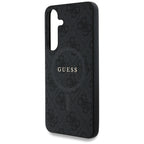 Guess Leather 4G Colored Ring Classic Logo MagSafe Samsung Galaxy S25 dėklas juodas -- Samsung Galaxy S25