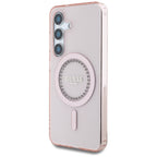 Guess MagSafe dėklas Galaxy S25 – rožinis su cirkoniais