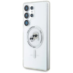 Karl Lagerfeld Button Karl & Choupette Heads Printed Logo MagSafe dėklas, skirtas Samsung Galaxy S25 Ultra, baltas --...
