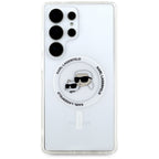 Karl Lagerfeld Button Karl & Choupette Heads Printed Logo MagSafe dėklas, skirtas Samsung Galaxy S25 Ultra, baltas --...