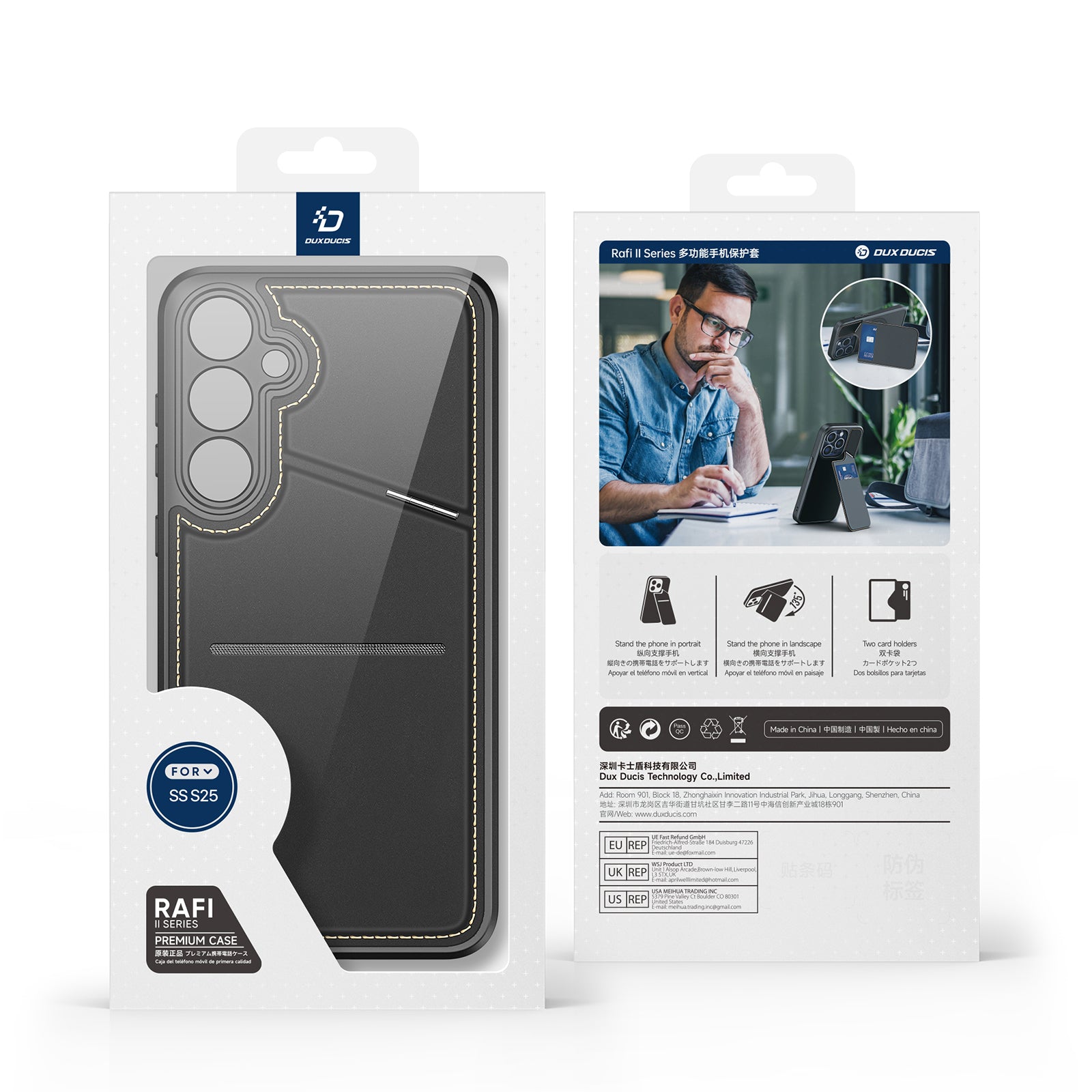 Dux Ducis Rafi II dėklas Galaxy S25 su stovu – juodas