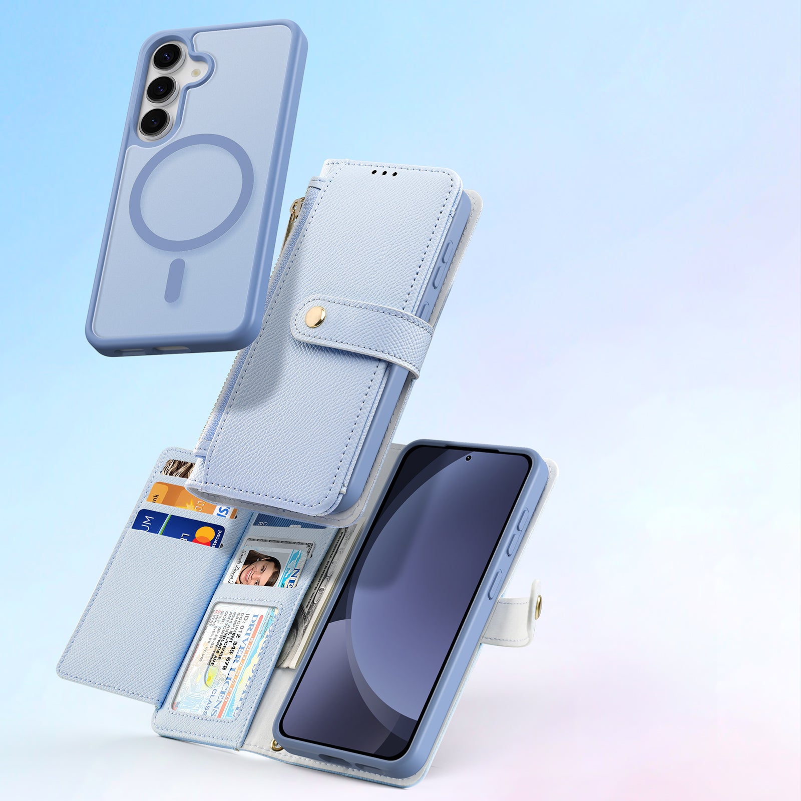 Dux Ducis Lava odinis dėklas Samsung S25+ su pinigine – mėlynas