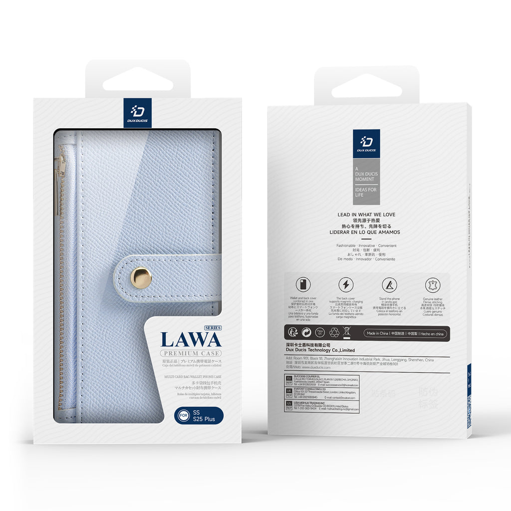 Dux Ducis Lava odinis dėklas Samsung S25+ su pinigine – mėlynas
