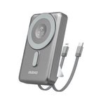 Dudao išorinė baterija K29 10000mAh PD 20W MagSafe su metaliniu korpusu, stovu ir integruotais USB-C/Lightning laidais - pilkas