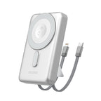 Dudao išorinė baterija K29 10000mAh PD 20W MagSafe su metaliniu korpusu, stovu ir integruotais USB-C/Lightning laidais - sidabrinis