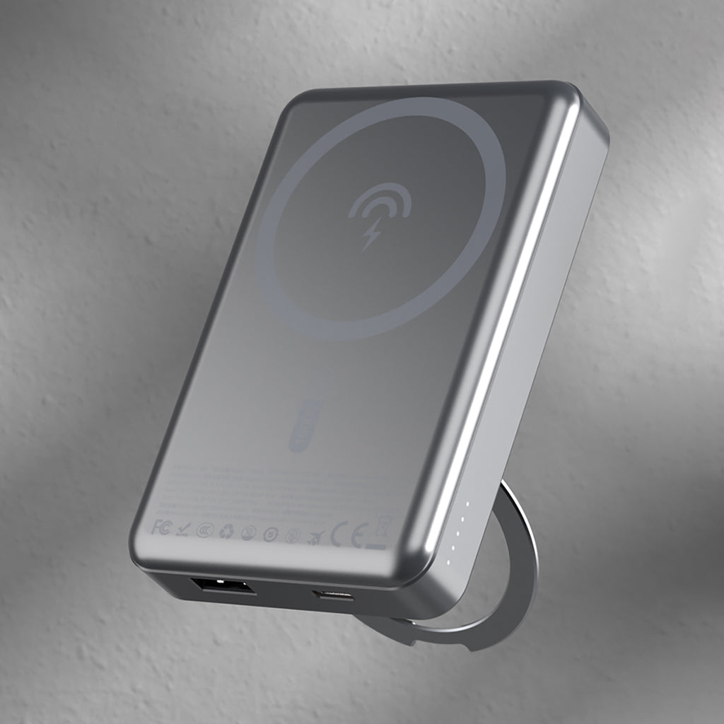 Dudao išorinė baterija K28 10000mAh PD 22.5W MagSafe su metaliniu korpusu ir žiedo stovu - pilkas