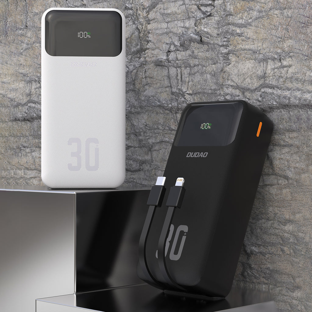 Dudao Išorinė baterija K15MAX 30000mAh PD 22.5W su integruotais laidais - juodas