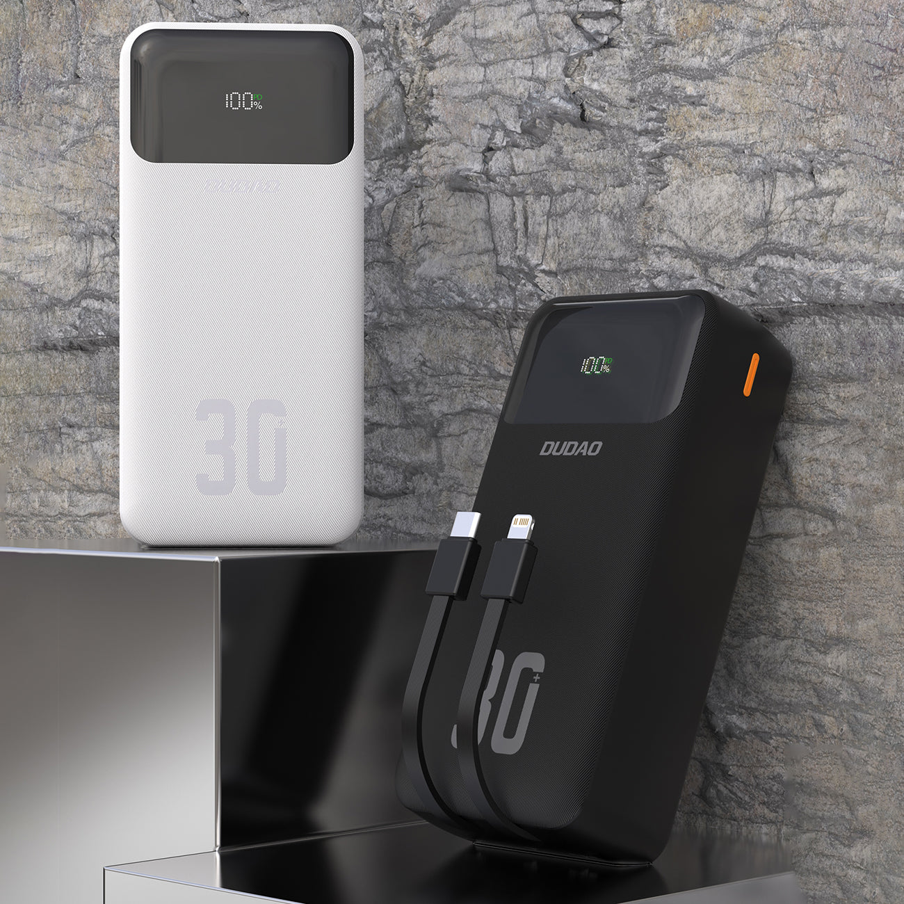 Dudao Išorinė baterija K15MAX 30000mAh PD 22.5W su integruotais laidais - juodas