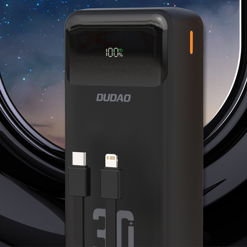 Dudao Išorinė baterija K15MAX 30000mAh PD 22.5W su integruotais laidais - juodas