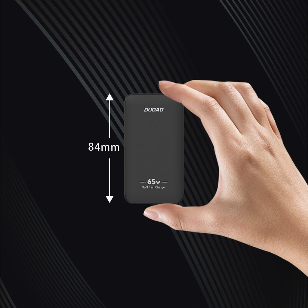 Dudao kelioninis sieninis įkroviklis A65Q 65W GaN USB-A / USB-C PD itin plonas EU / US - juodas