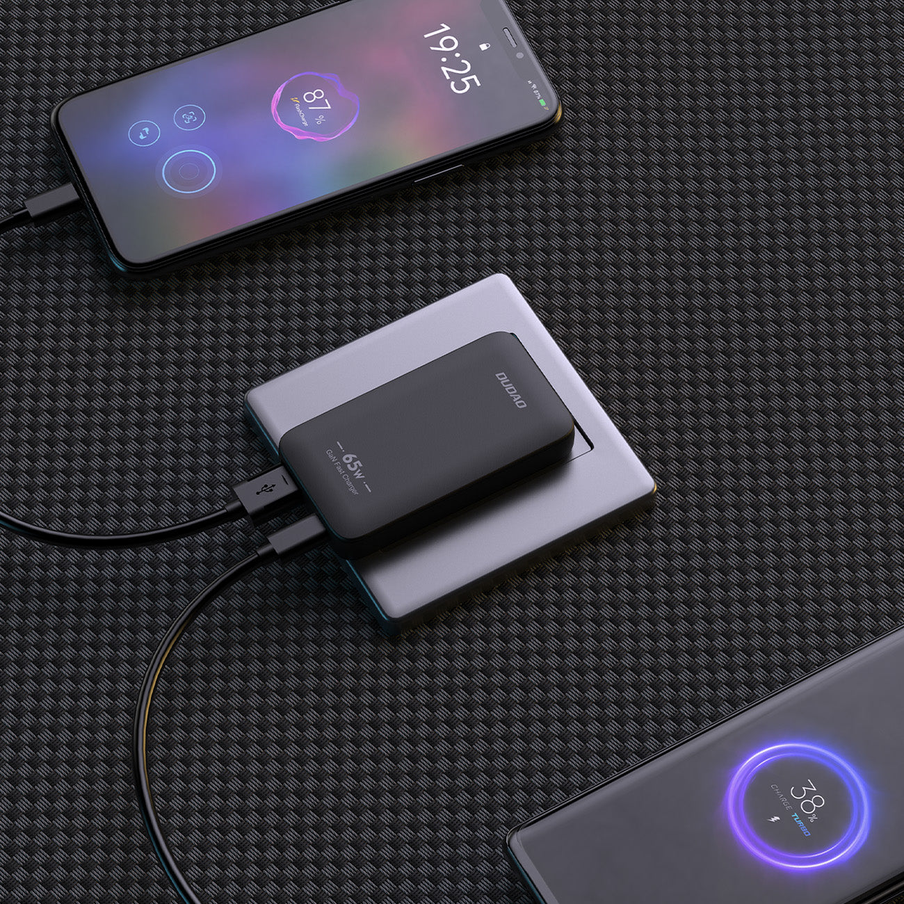 Dudao kelioninis sieninis įkroviklis A65Q 65W GaN USB-A / USB-C PD itin plonas EU / US - juodas