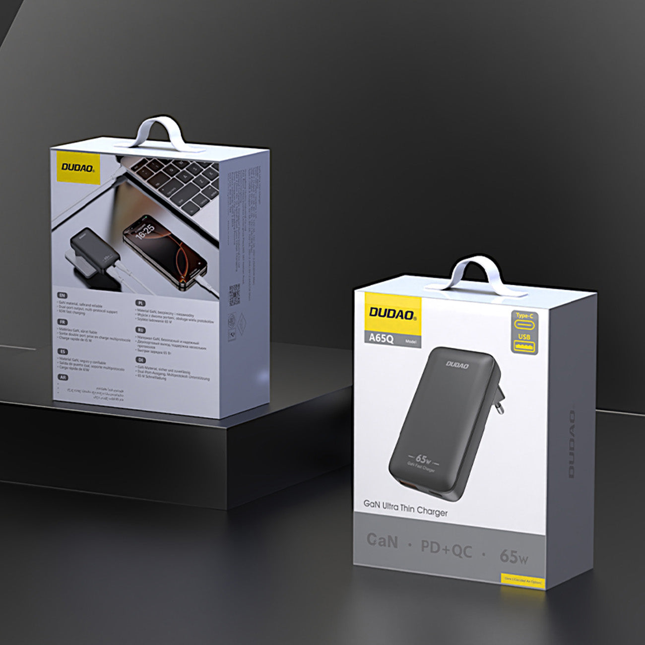 Dudao kelioninis sieninis įkroviklis A65Q 65W GaN USB-A / USB-C PD itin plonas EU / US - juodas