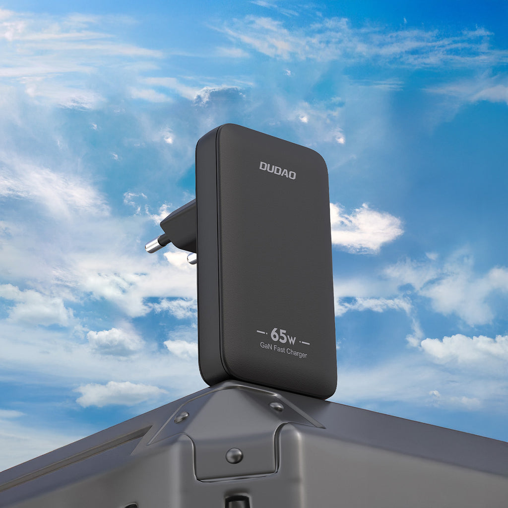 Dudao kelioninis sieninis įkroviklis A65Q 65W GaN USB-A / USB-C PD itin plonas EU / US - juodas