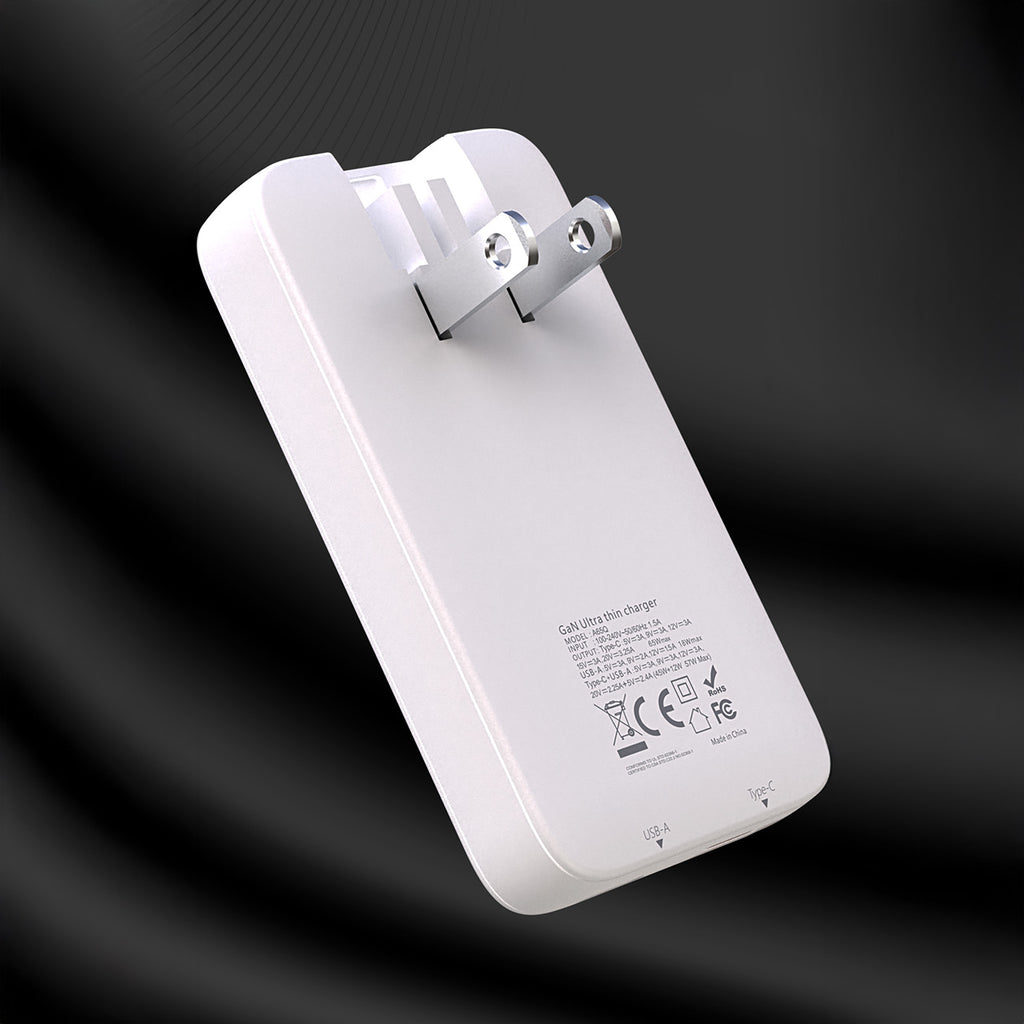 Dudao kelioninis sieninis įkroviklis A65Q 65W GaN USB-A / USB-C PD itin plonas EU / US - baltas