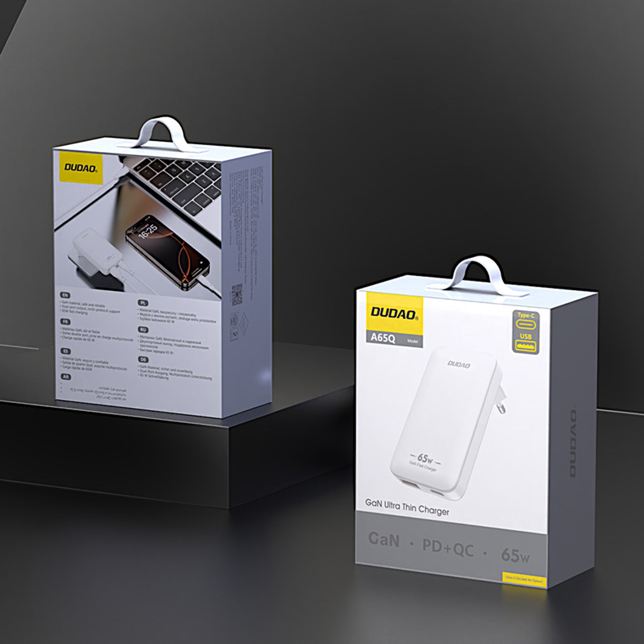 Dudao kelioninis sieninis įkroviklis A65Q 65W GaN USB-A / USB-C PD itin plonas EU / US - baltas