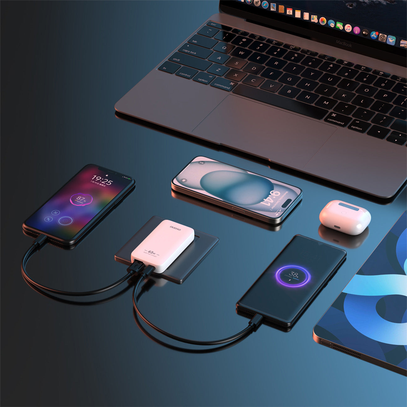 Dudao kelioninis sieninis įkroviklis A65Q 65W GaN USB-A / USB-C PD itin plonas EU / US - baltas