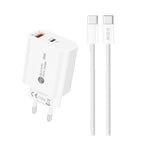 A6MaxL sieninis įkroviklis 20W USB-A USB-C su USB-C - USB-C 1m laidu - baltas