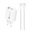A6MaxL sieninis įkroviklis 20W USB-A USB-C su USB-C - USB-C 1m laidu - baltas