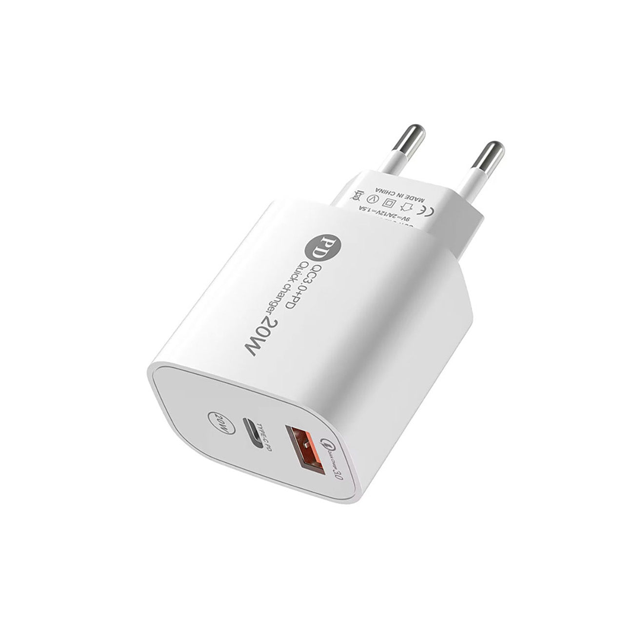 A6MaxL sieninis įkroviklis 20W USB-A USB-C su USB-C - USB-C 1m laidu - baltas