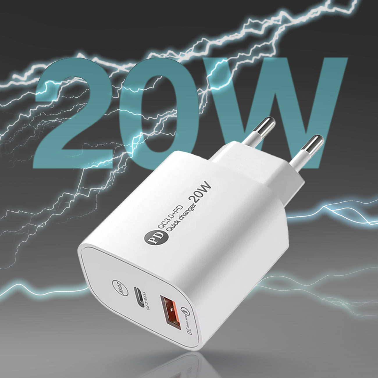 A6MaxL sieninis įkroviklis 20W USB-A USB-C su 1m USB-C - Lightning laidu - baltas