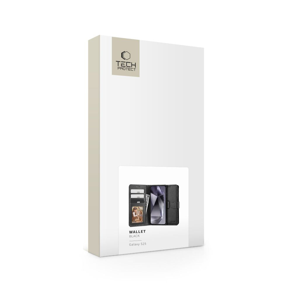 Tech-Protect Wallet dėklas Samsung Galaxy S25 – juodas -- Samsung Galaxy S25