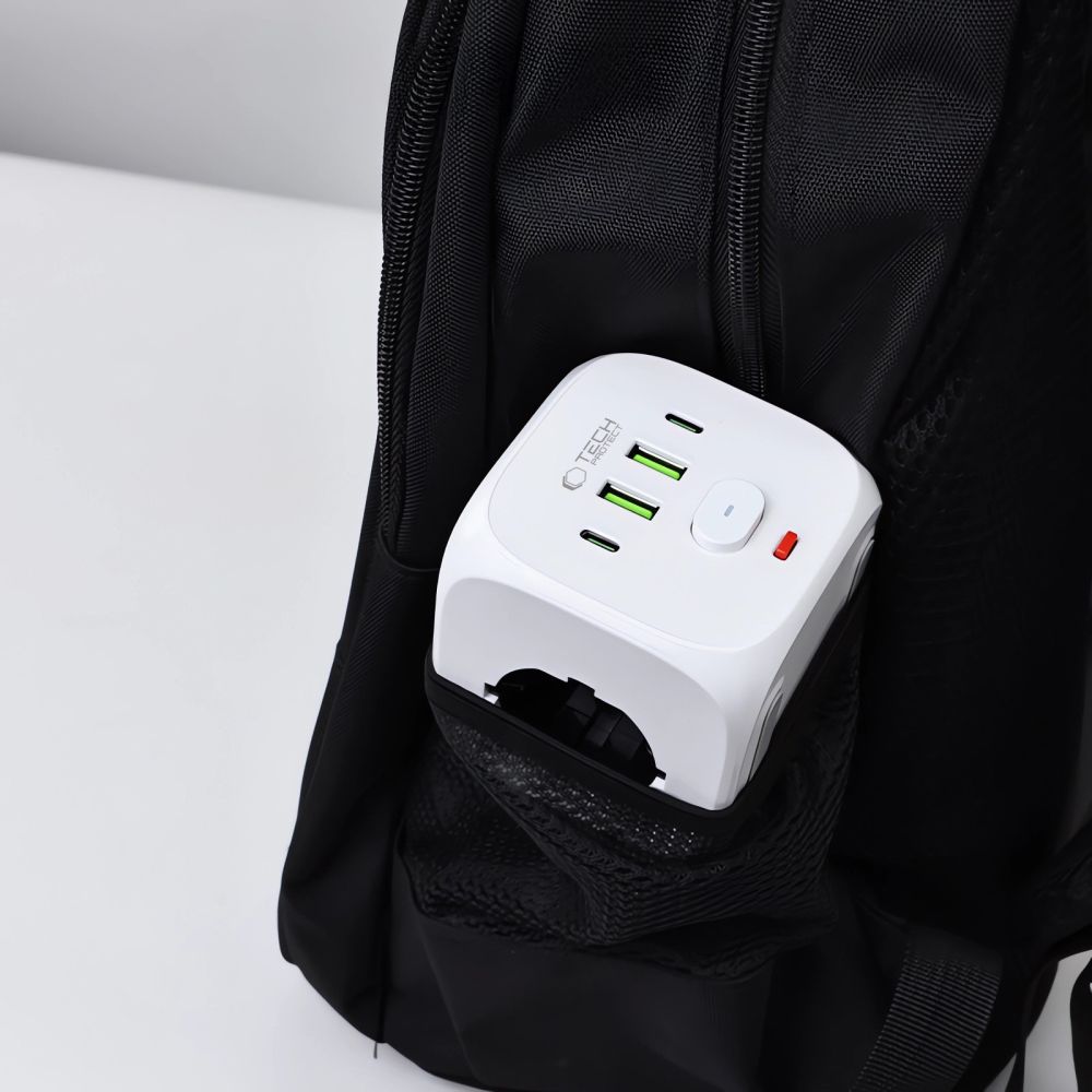 Tech-Protect PCL3x4 maitinimo ilgintuvas, 2x USB-A, 2x USB-C, 3x AC Type Schuko - baltas -- Cell phone cables