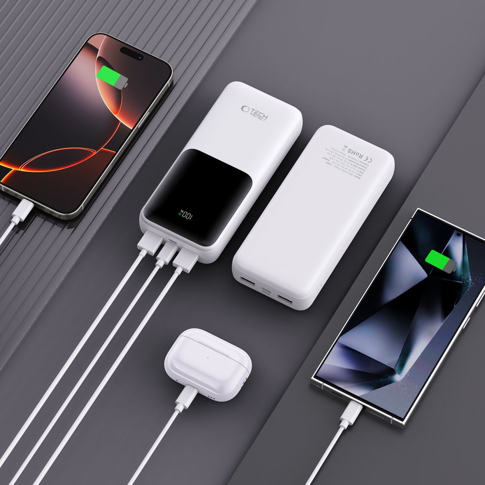 Tech-Protect Išorinė baterija PB02 20000mAh 22.5W - baltas -- Powerbanks