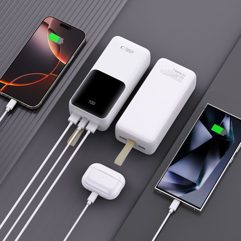 Tech-Protect Išorinė baterija PB03 30000mAh 22.5W - baltas -- Powerbanks