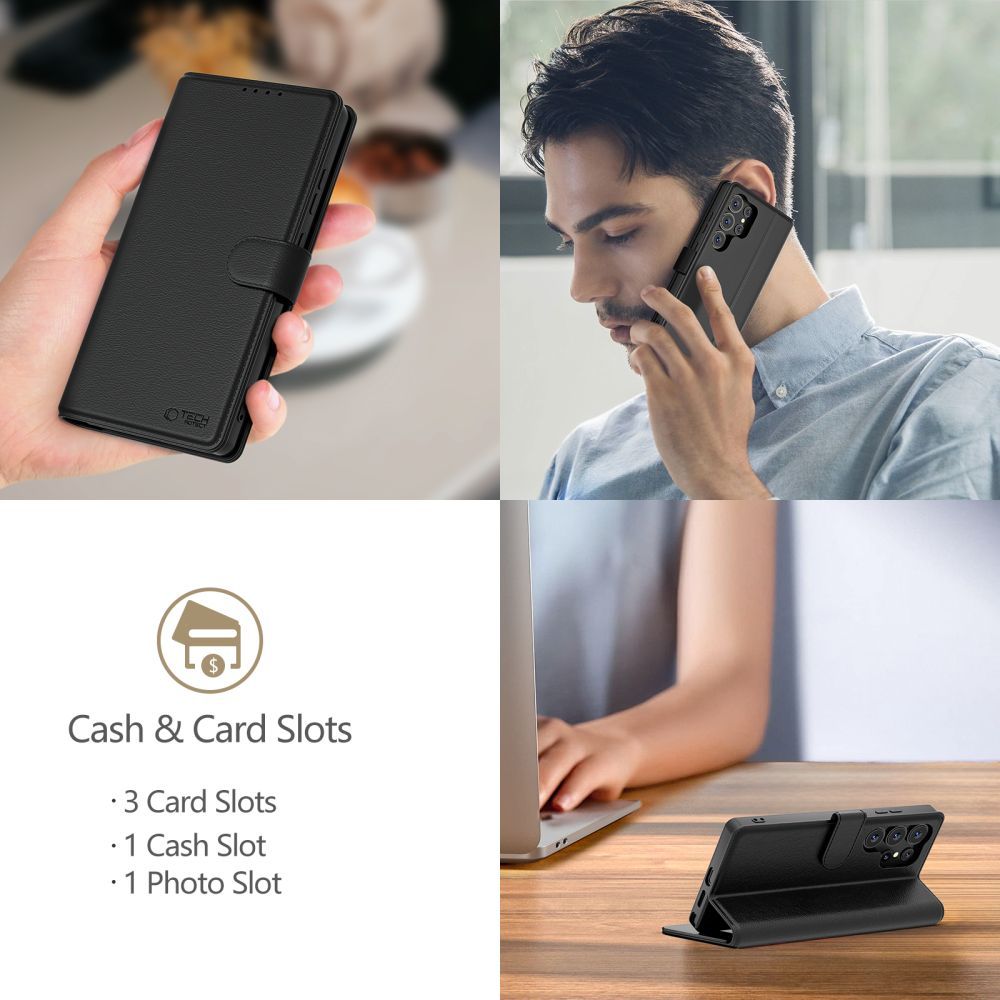 Tech-Protect piniginės dėklas, skirtas Motorola Moto G15 / G15 Power – juodas -- Motorola Moto G15 / Motorola G15 Power