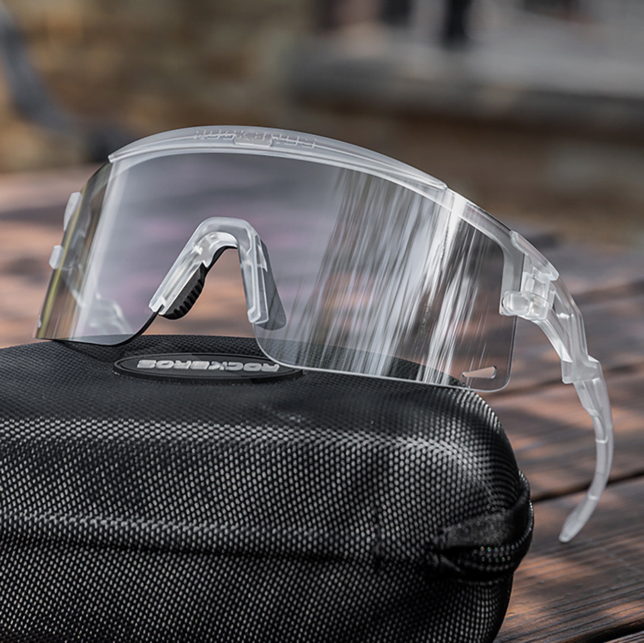 Rockbros fotochromines dviračio akiniai su UV apsauga ir taisomąja įdėkle - skaidri -- Cycling Eyewear