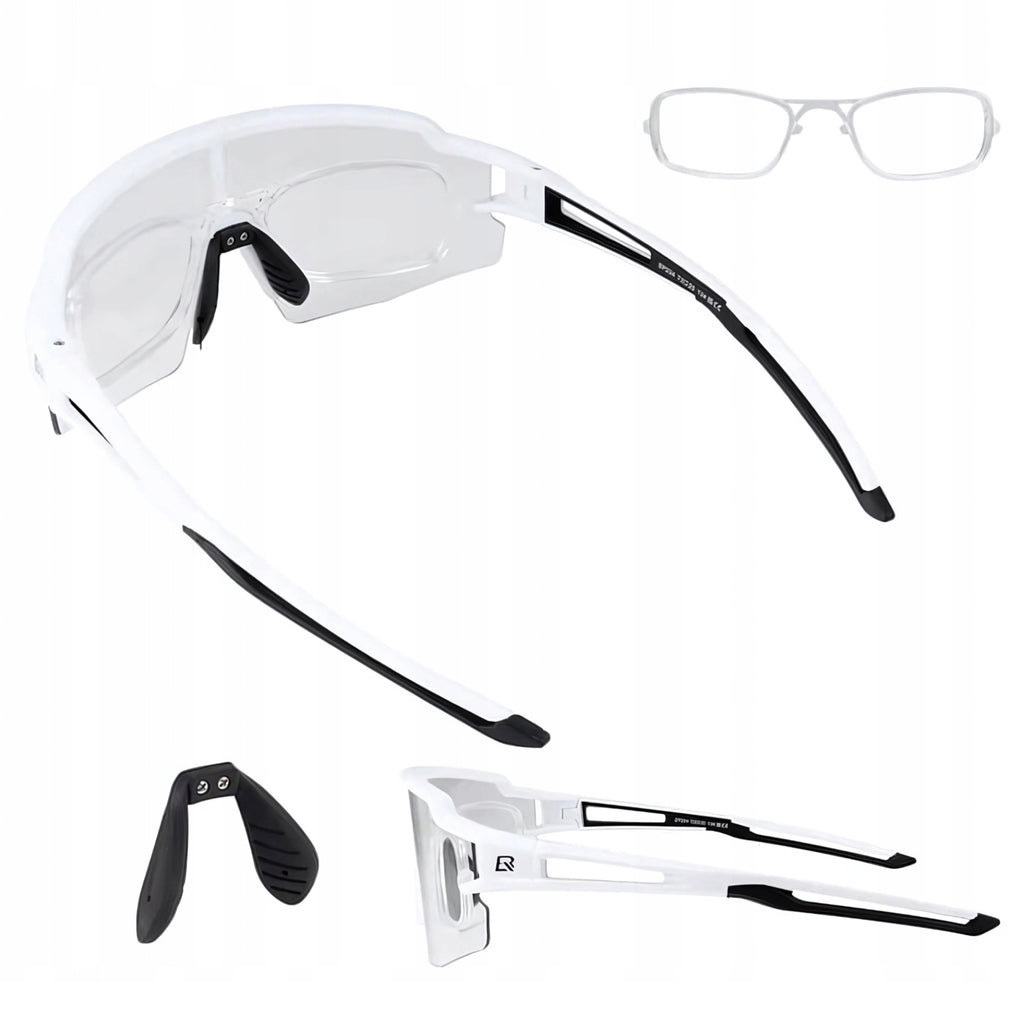 Rockbros Dviračio akiniai Fotochromniniai su UV apsauga ir korekcine įdėkle - Balti -- Cycling Eyewear