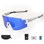Rockbros Poliarizuoti dviračio akiniai su UV apsauga ir korekcine įdėkle Mėlyni lęšiai - Balti -- Cycling Eyewear