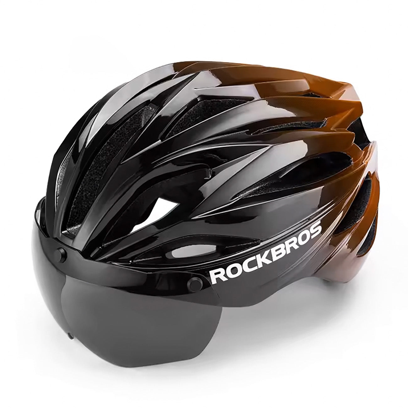Rockbros dviračio šalmas su snapeliu, nuimamais UV apsauginiais akiniais, uniseksas – juodas/rudas -- Bicycle Helmets