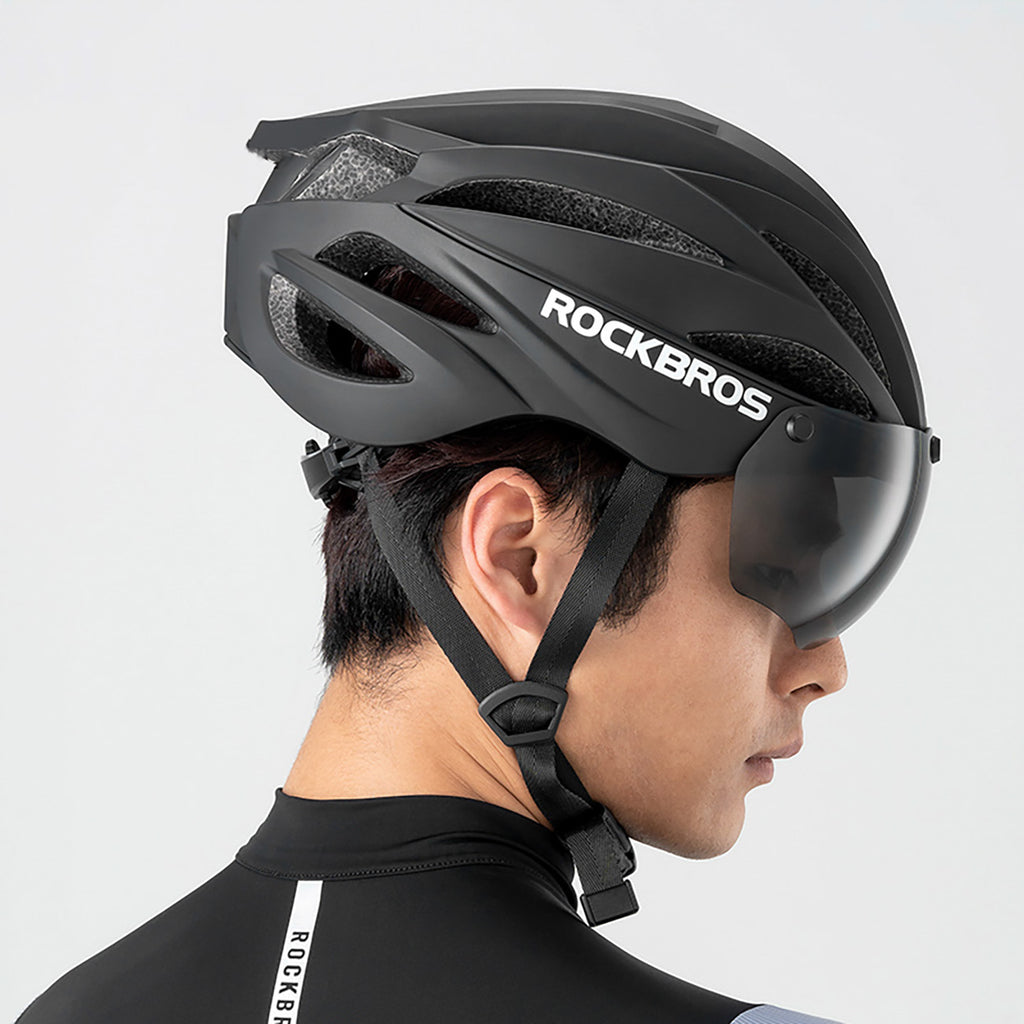 Rockbros dviračio šalmas su snapeliu, nuimamais UV apsauginiais akiniais, uniseksas – juodas/rudas -- Bicycle Helmets