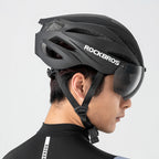 Rockbros dviračio šalmas su snapeliu, nuimamais UV apsauginiais akiniais, uniseksas – juodas/rudas -- Bicycle Helmets