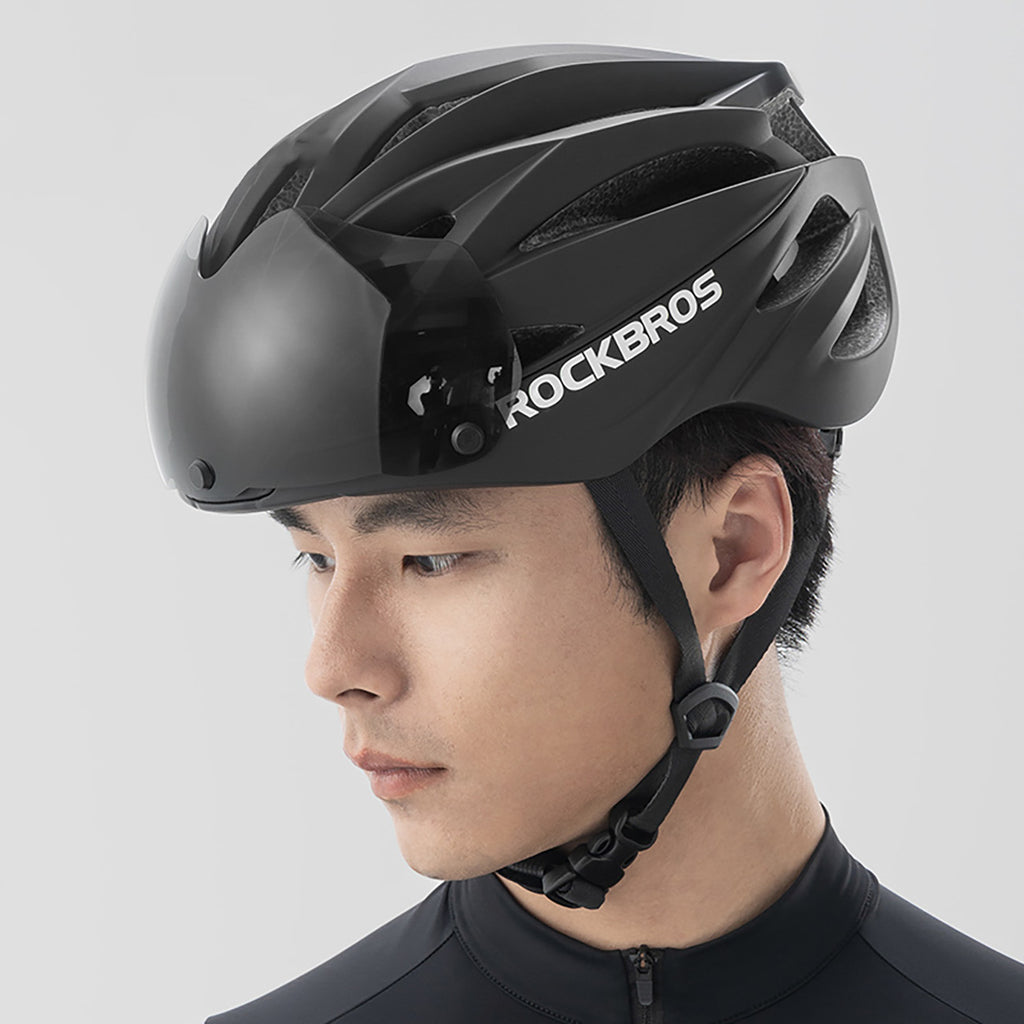 Rockbros dviračio šalmas su snapeliu, nuimamais UV apsauginiais akiniais, uniseksas – juodas/rudas -- Bicycle Helmets
