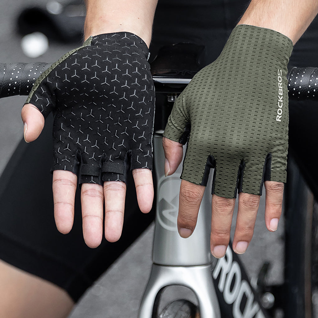 Rockbros dvelkiamos trumpapirščių dviračio pirštinės, dydis: XXL - žalia -- Bicycle Gloves