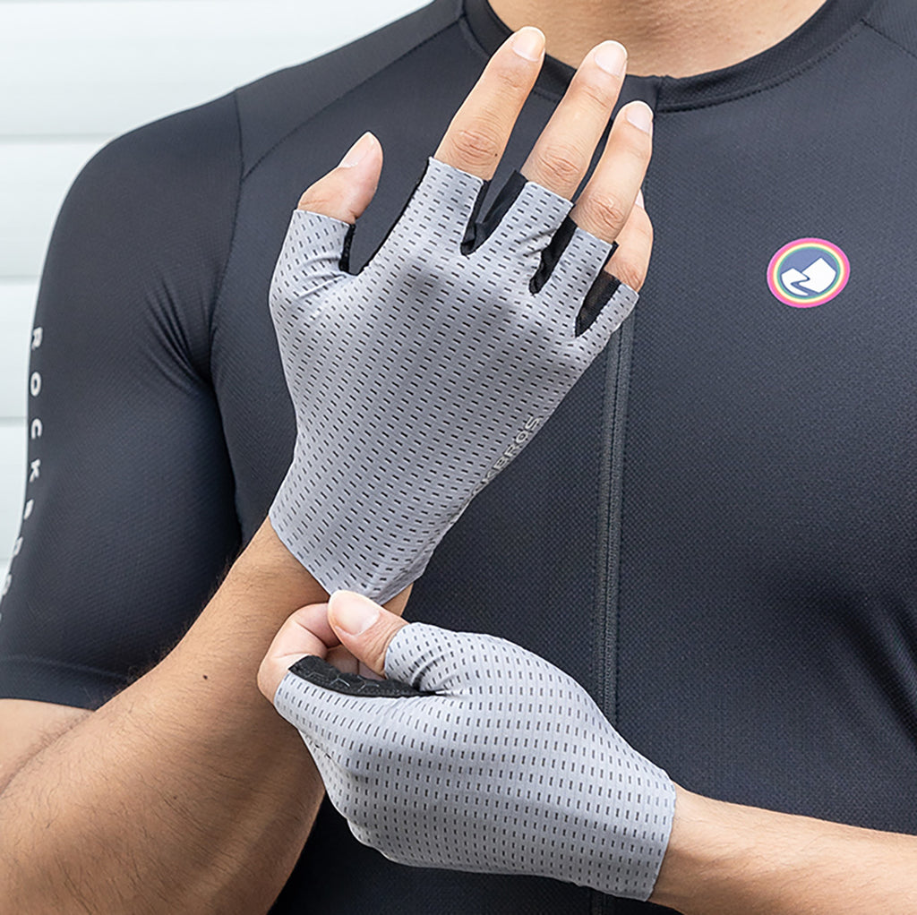 Rockbros dvelkiamos trumpapirščių dviračio pirštinės dydis: M - pilka -- Bicycle Gloves