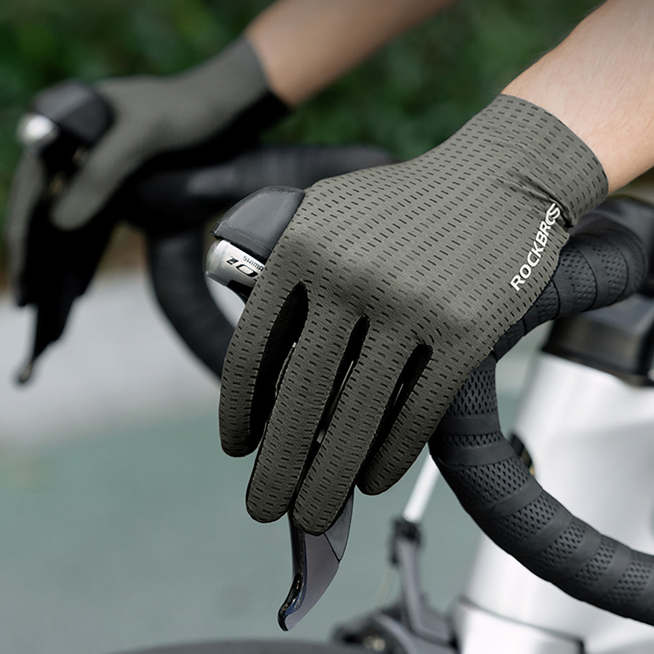 Rockbros kvėpūs pilnos pirštų dviračio pirštinės, dydis: XL - žalia -- Bicycle Gloves