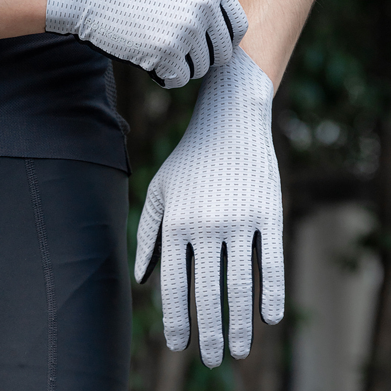 Rockbros kvėpūs pilnos pirštų dviračio pirštinės, dydis: L - pilka -- Bicycle Gloves