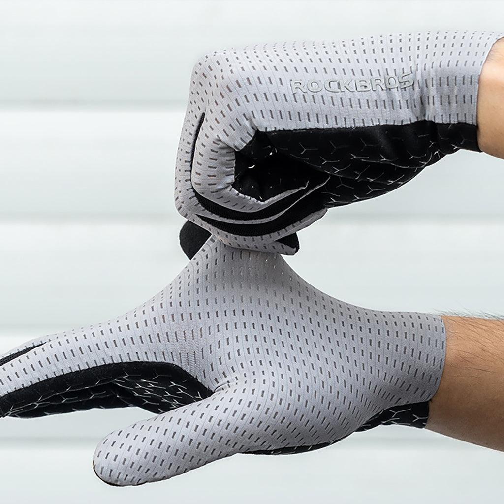 Rockbros kvėpūs pilnos pirštų dviračio pirštinės, dydis: L - pilka -- Bicycle Gloves