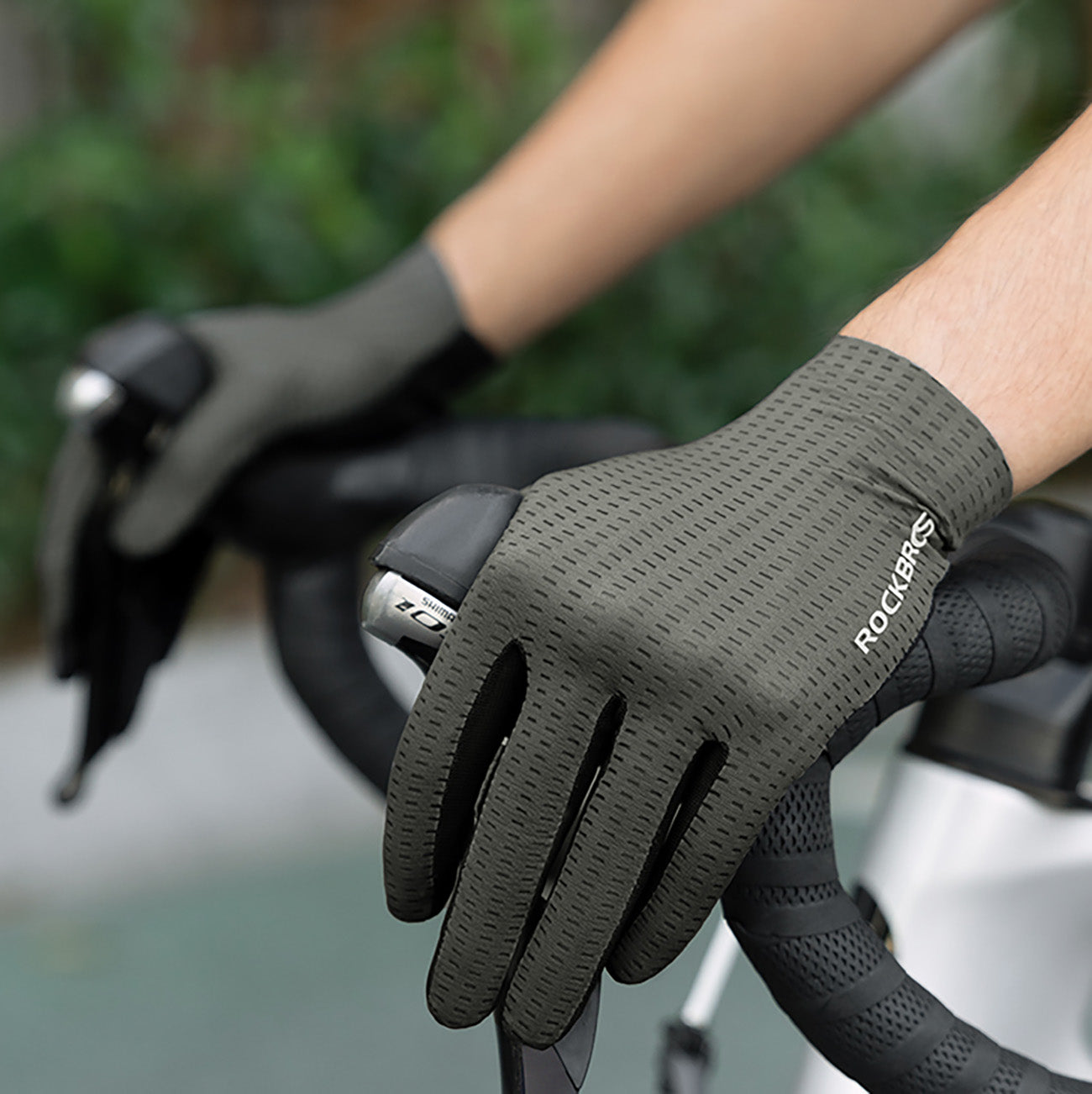 Rockbros kvėpūs pilnos pirštų dviračio pirštinės, dydis: L - pilka -- Bicycle Gloves