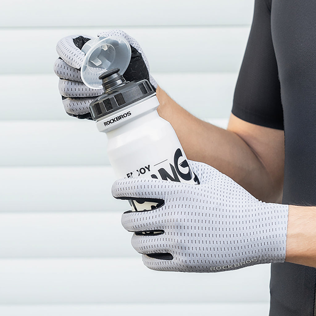 Rockbros kvėpūs pilnos pirštų dviračio pirštinės, dydis: M - pilka -- Bicycle Gloves