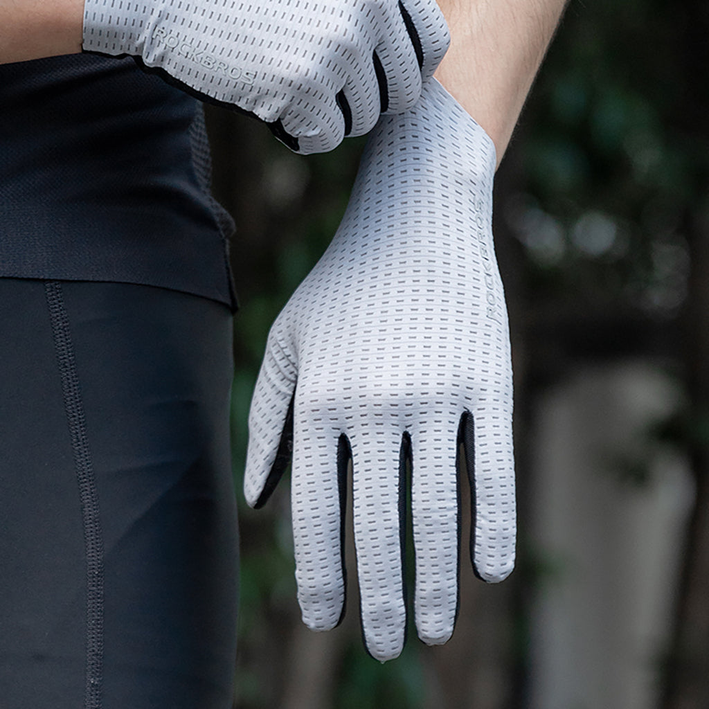 Rockbros kvėpūs pilnos pirštų dviračio pirštinės, dydis: S - pilka -- Bicycle Gloves