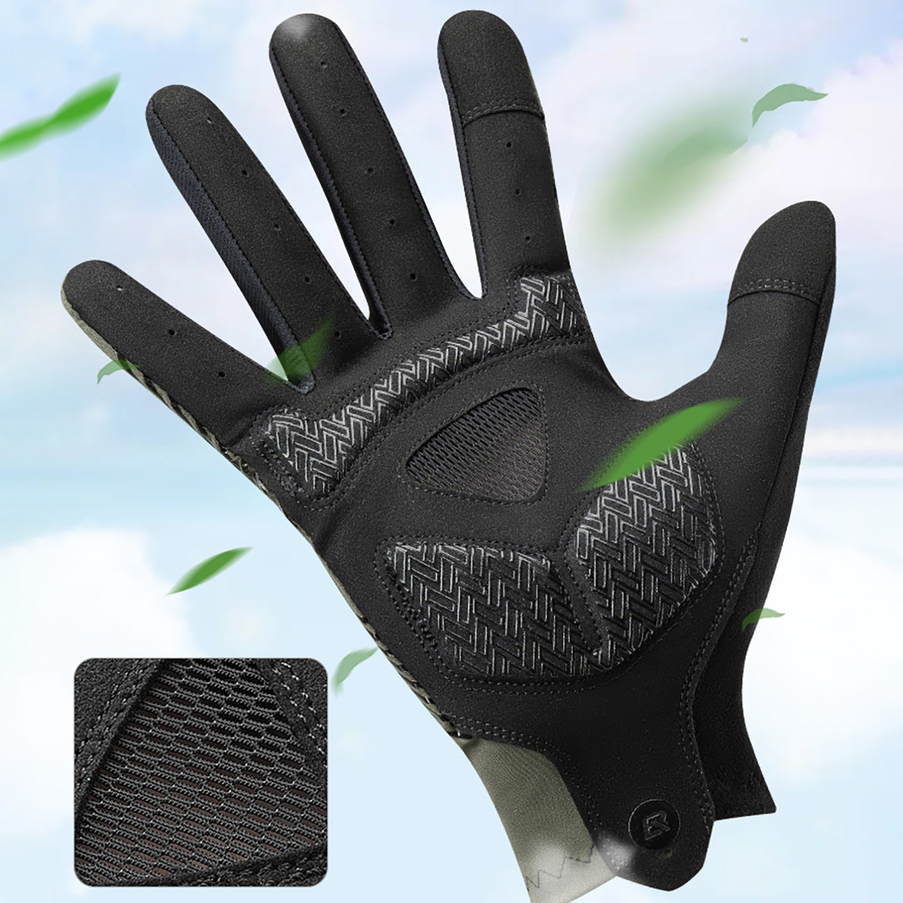 Rockbros dviračio pirštinės pavasaris/vasara/ruduo, pilnos, dydis: L - žalia -- Bicycle Gloves