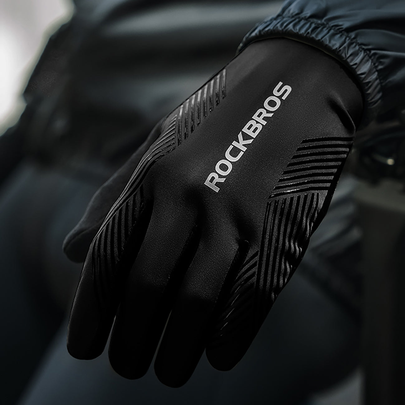 Rockbros dviračio pirštinės pavasaris/vasara/ruduo, pilnos, L dydis – juodos -- Bicycle Gloves