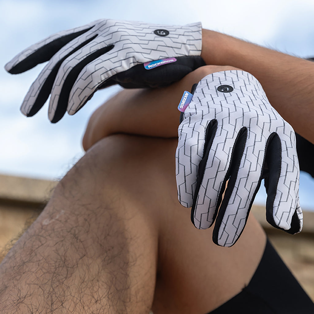 Rockbros sportinės pirštinės pilnapiršės pavasaris-vasara dydis M - baltos ir juodos spalvos -- Bicycle Gloves