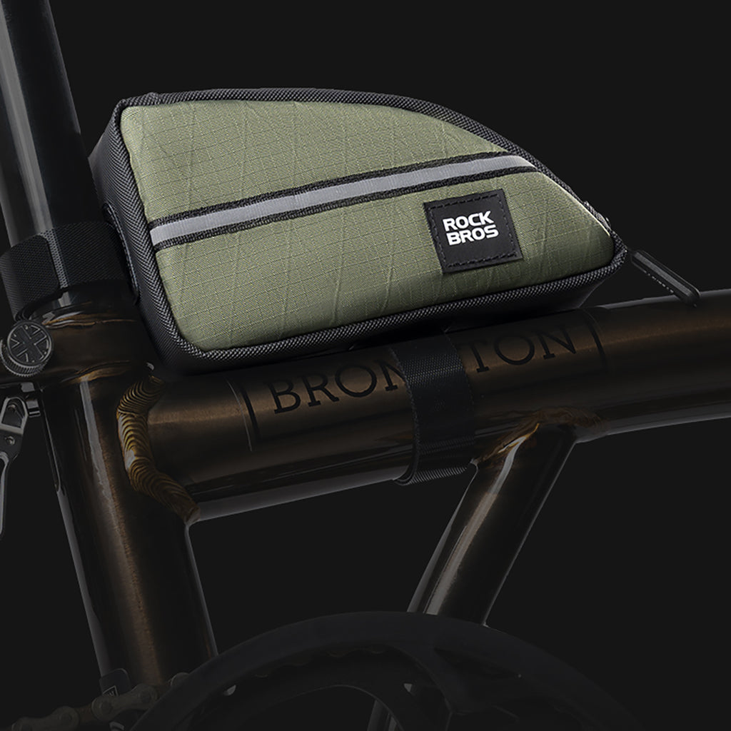 Rockbros trikampio formos dviračio rėmo krepšys 0,8l - Žalias -- Bicycle Bags