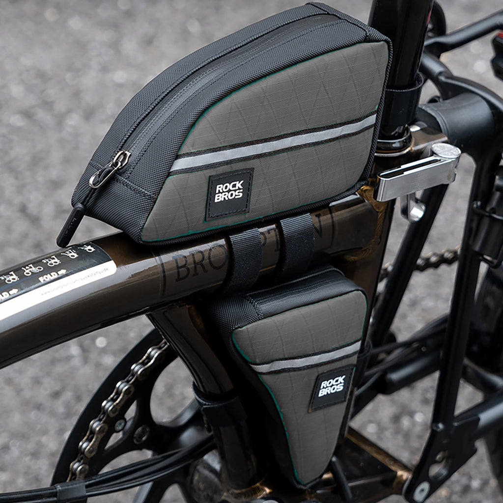 Rockbros trikampio formos dviračio rėmo krepšys 0,8l - Žalias -- Bicycle Bags